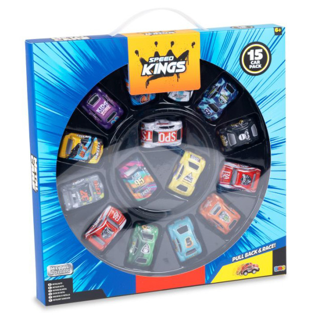 Speed Kings Pull Back & Race 15 Metal Cars Pack (30x30x3.5cm) (6+ YRS)