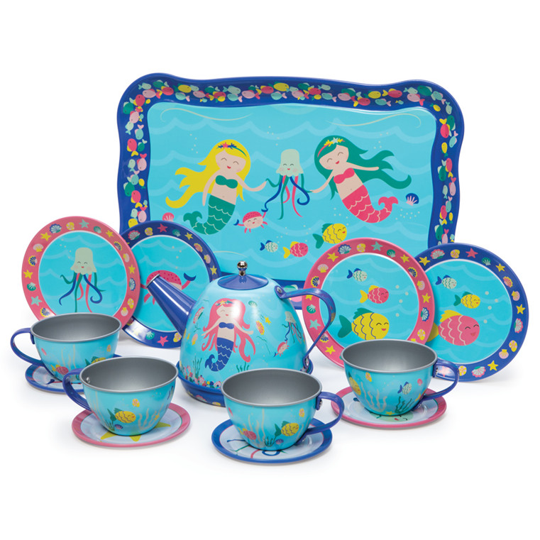 Schylling Mermaid Tin Tea Set 15 Piece (20x30x9cm) (3+ YRS) (E.O.L.) - SAVE 15% !!