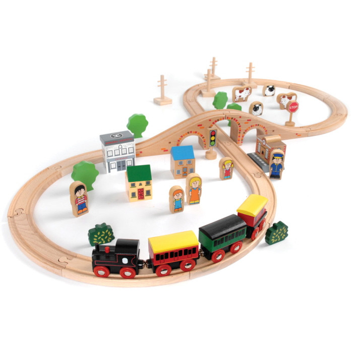Tidlo Small World Play 50 Pce Wooden Train Set (3 Yrs+) (E.O.L.) - SAVE 20% !!