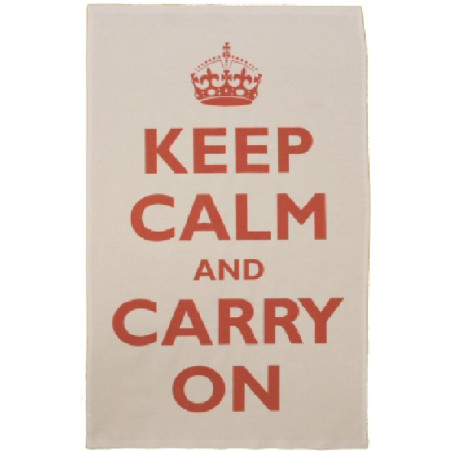 Tea Towel: Keep Calm (Red on White) (in clear hanger bag)
