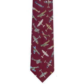 Men's Tie: Spitfires on Burgundy