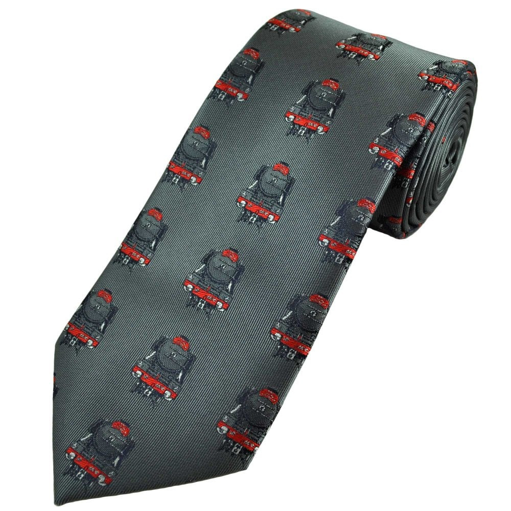 Men's Tie: The Flying Scotsman Front View on Grey