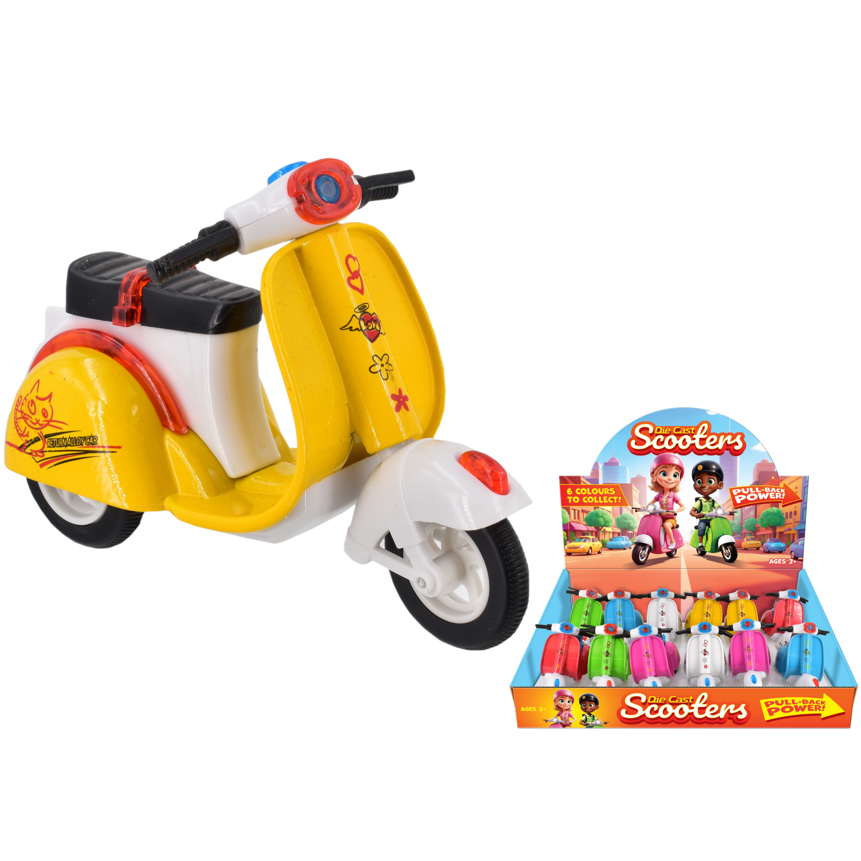 Scooters with Pull-Back Action 11.5cm D/C (6 asstd.) (display box)