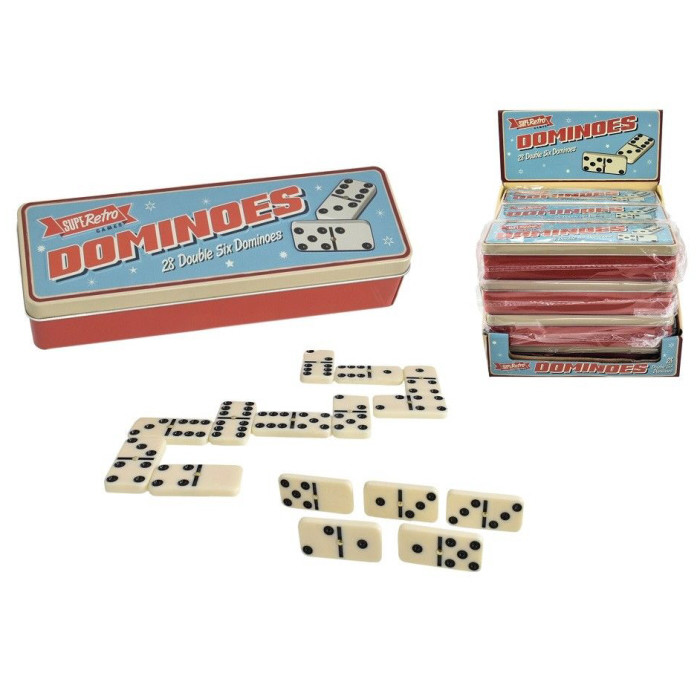 SupeRetro 28 Pce Dominoes Set in a Tin Box (CDU)