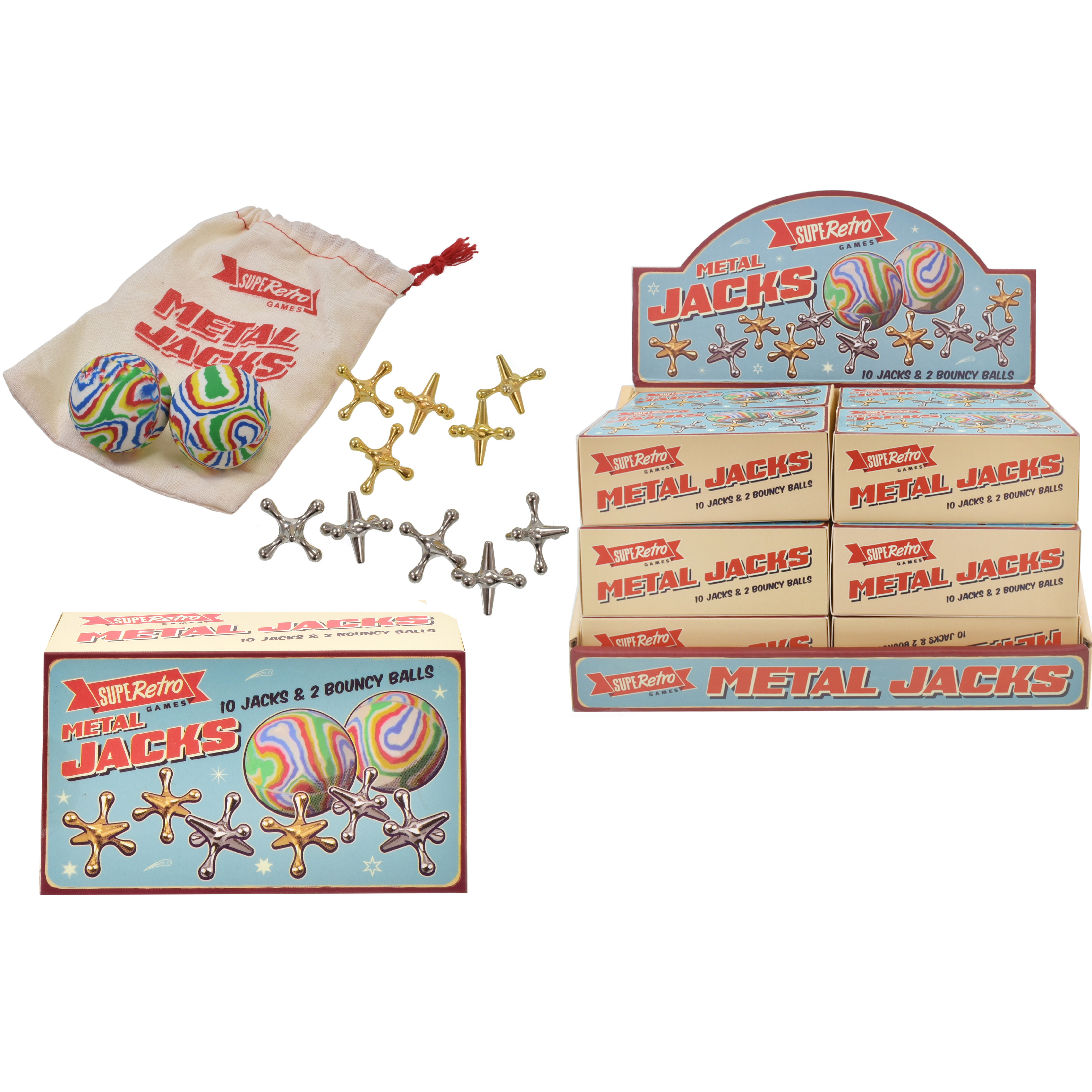 SupeRetro Metal Jacks Game with Drawstring Bag & P/Box (CDU)