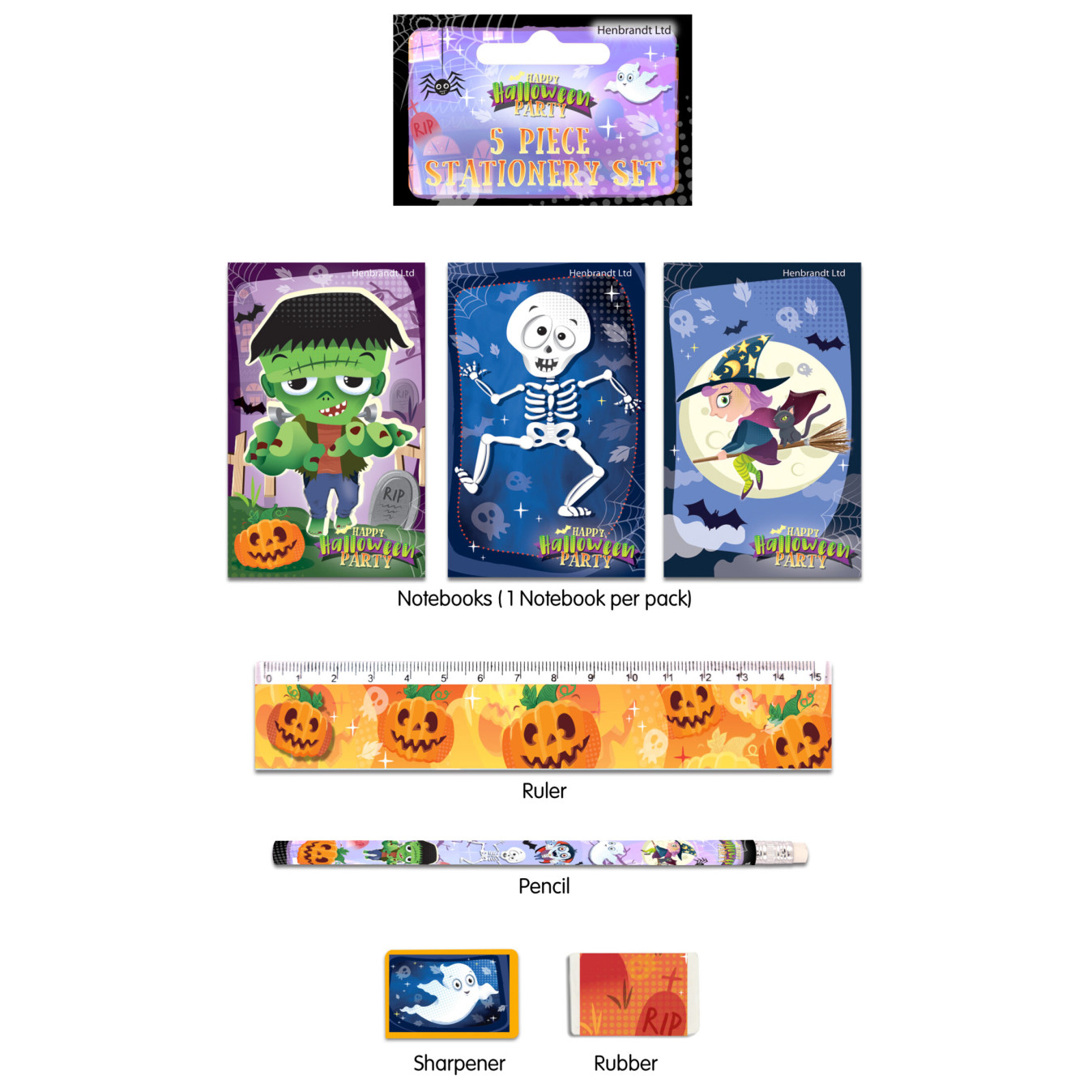 Halloween 5 Piece Spooky Stationery Set (23.5x7x1.5cm) (NEW)