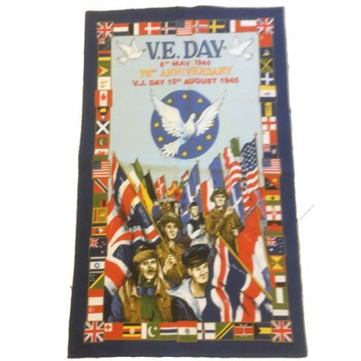 Tea Towel: V.E. Day 75th Anniversary (in clear hanger bag) (E.O.L.) - SAVE 50% !!
