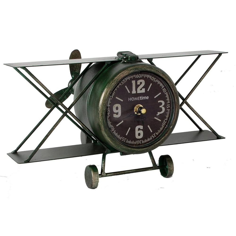 Hometime Metal Mantel Clock - Biplane (18x31x24cm)