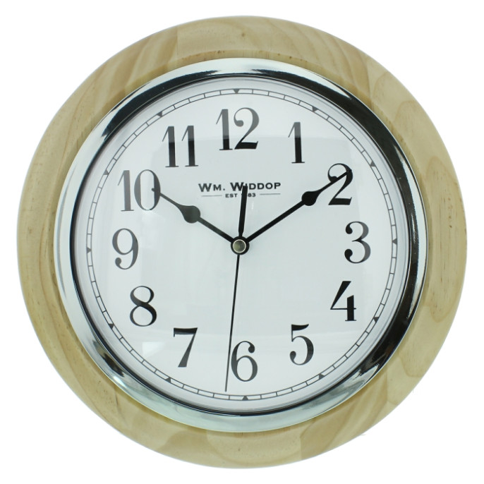 Wm. Widdop 10" Natural Pine / Chrome Arabic Dial Wall Clock (E.O.L.) - SAVE 10% !!