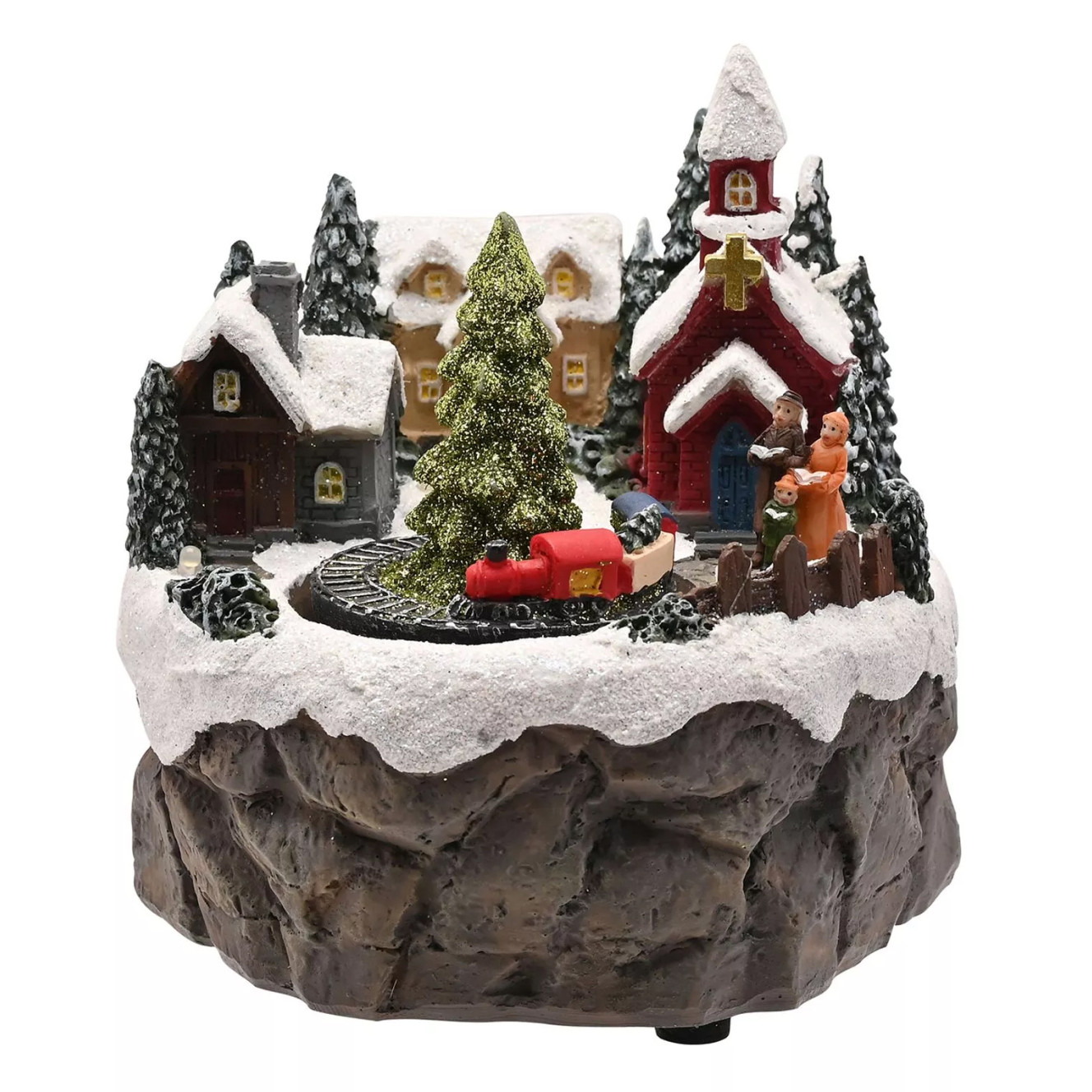 Regal Tidings Light-Up Christmas Church Scene with Rotating Train (125x110x110mm) (NEW)