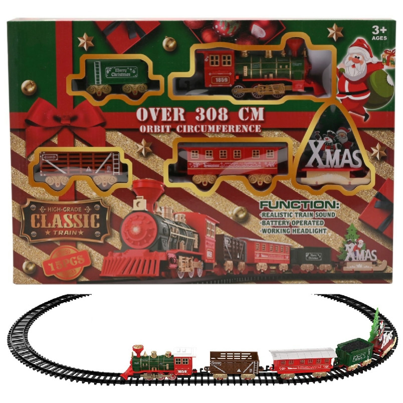 Christmas Classic Train Set 15 Pces w/Lights & Sounds over 308cm Track (294x420x55mm) (3+ YRS)