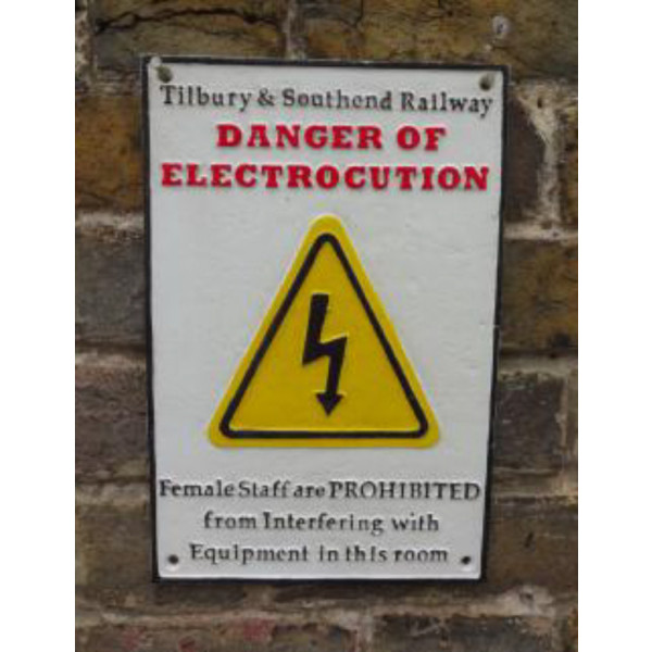 Cast Iron Plaque: Tilbury & Southend Rly Danger of Electrocution (30 x 20 x 0.6cm)