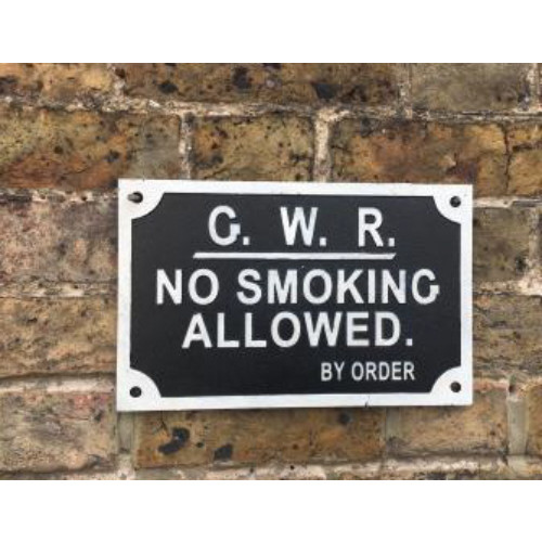Cast Iron Plaque: G.W.R. No Smoking Allowed (White Border & Black Background) (19 x 30 x 0.6cm)