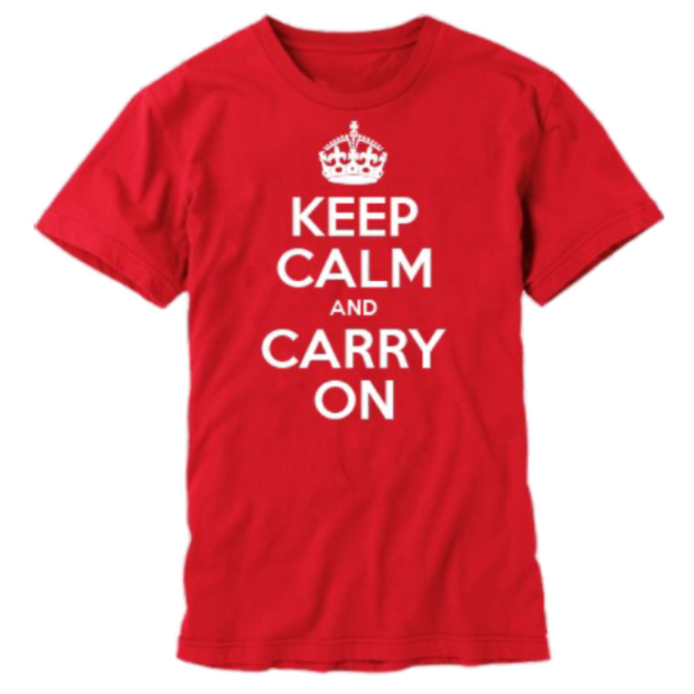 Adult T-Shirt: Keep Calm & Carry On - Red (XXL) (E.O.L.) - SAVE 50% !!